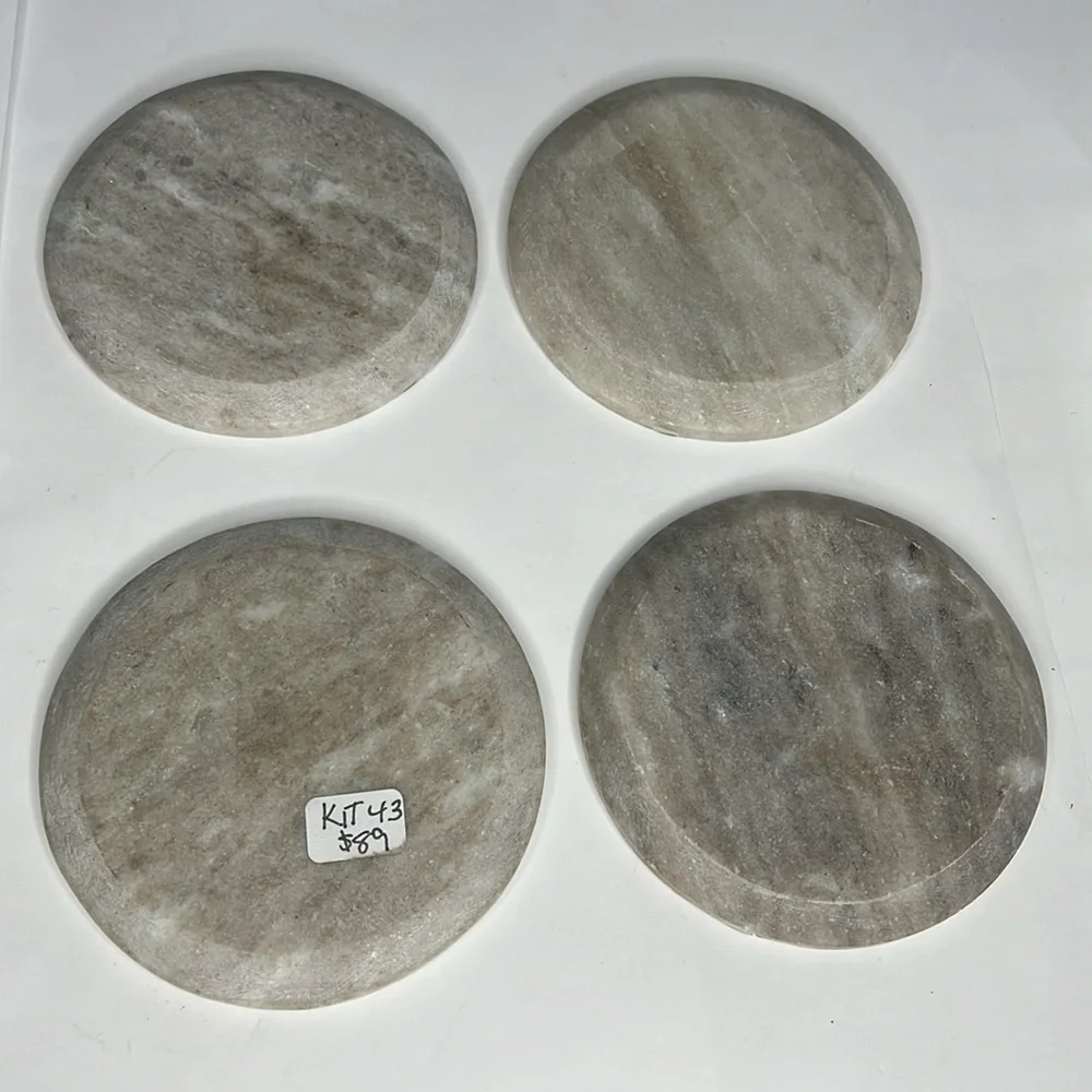 Set of Four Marble Coasters with Brass Gold Stripe 4”